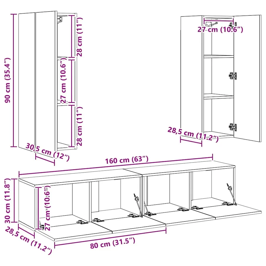 Ensemble de meubles TV 4 pcs Blanc Bois d'ingénierie - 15