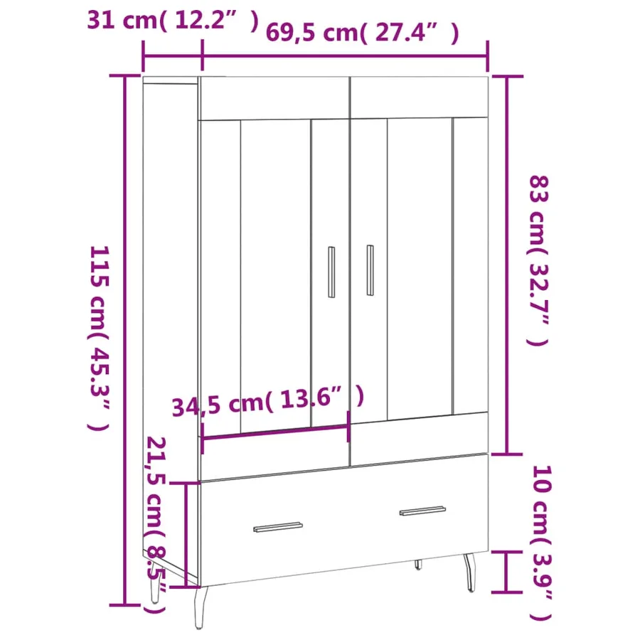 Buffet haut blanc 69,5x31x115 cm bois d'ingénierie - 13