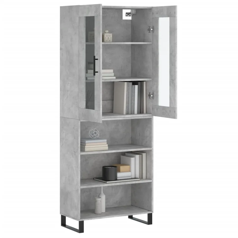 Buffet haut Gris béton 69,5x34x180 cm Bois d'ingénierie - 3