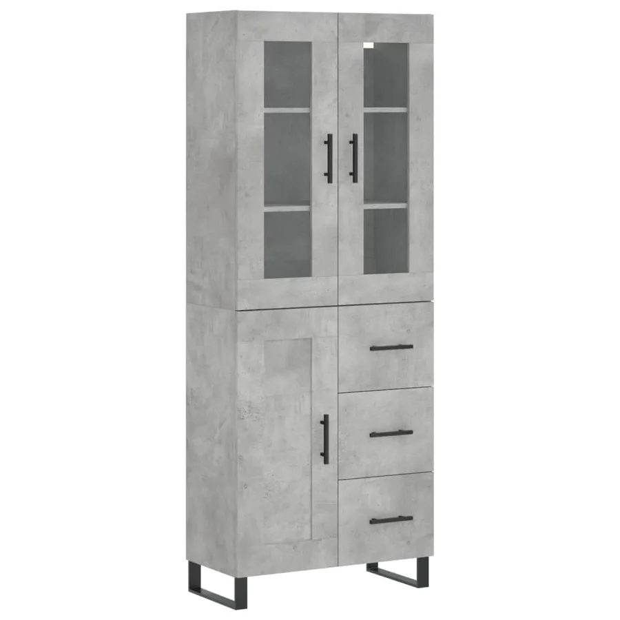 Buffet haut Gris béton 69,5x34x180 cm Bois d'ingénierie - 2