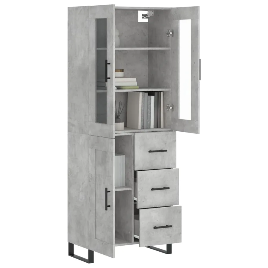 Buffet haut Gris béton 69,5x34x180 cm Bois d'ingénierie - 3