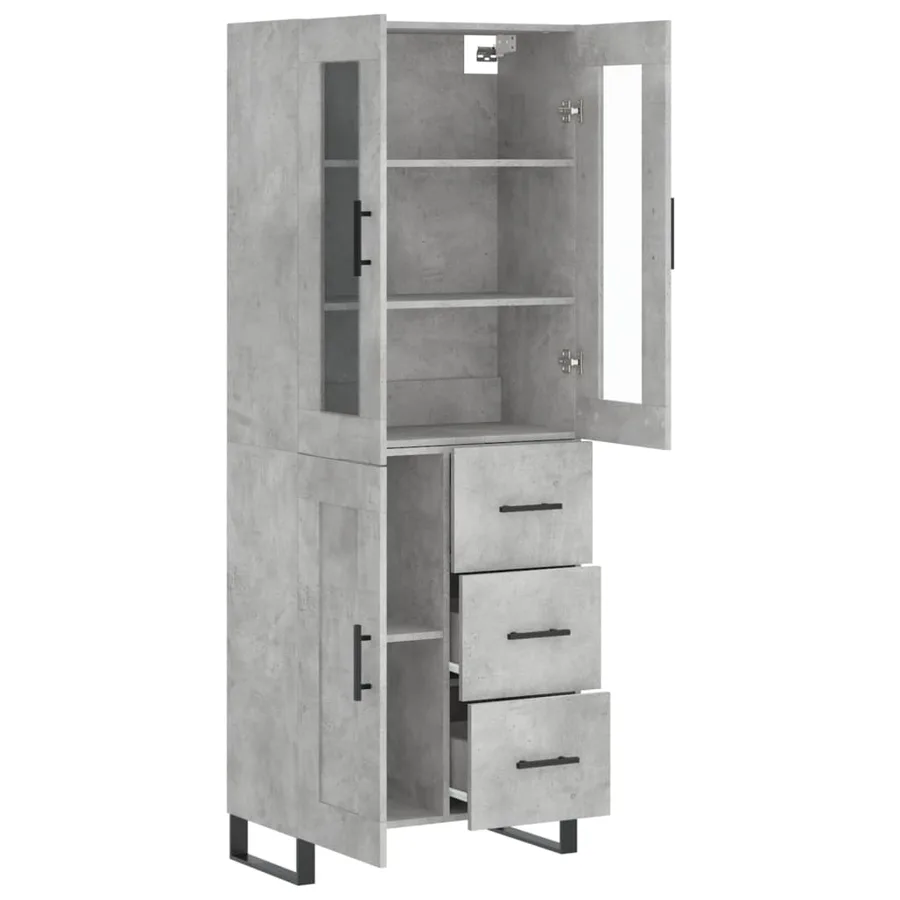 Buffet haut Gris béton 69,5x34x180 cm Bois d'ingénierie - 4