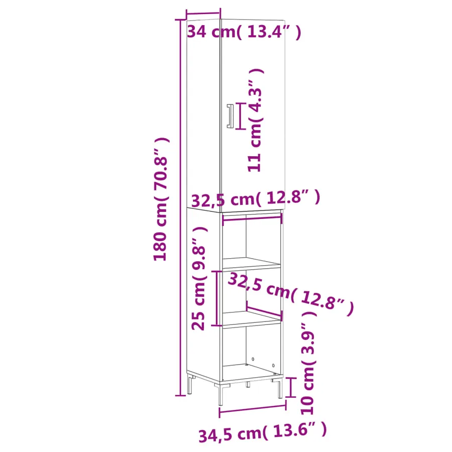 Buffet haut Sonoma gris 34,5x34x180 cm Bois d'ingénierie - 13