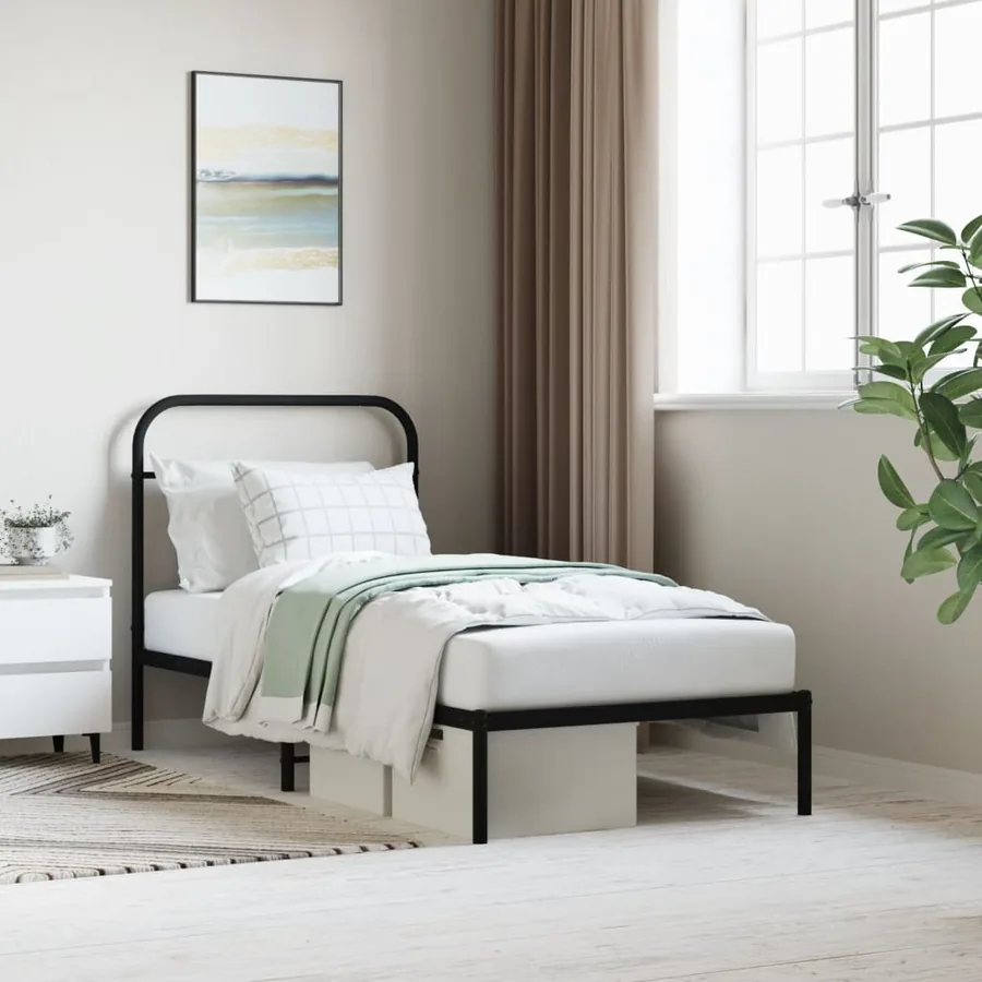 Cadre de lit métal sans matelas avec tête de lit noir 80x200 cm