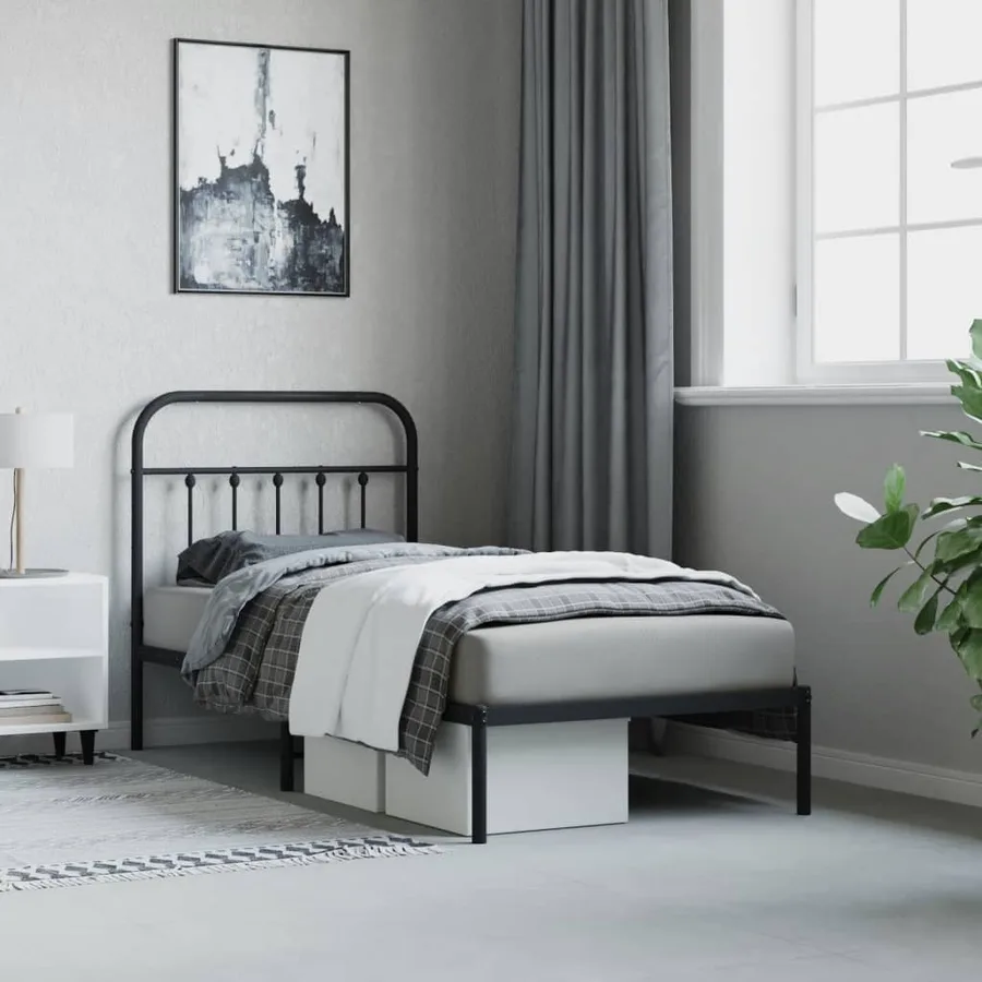 Cadre de lit métal sans matelas avec tête de lit noir 80x200 cm - 4