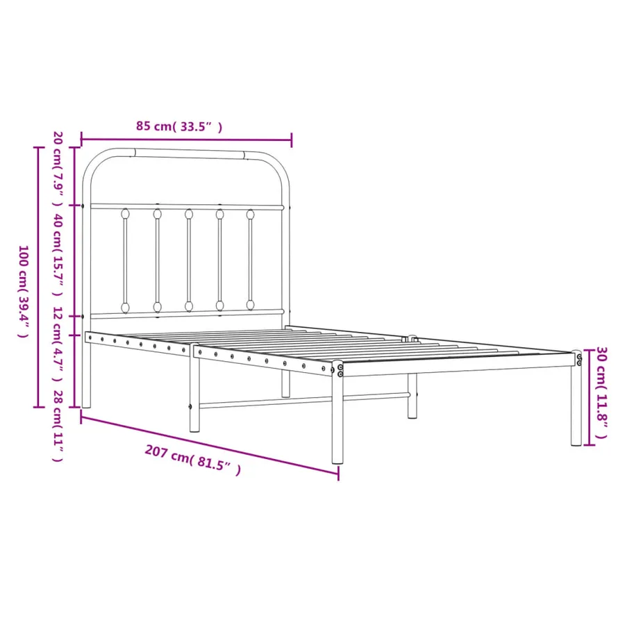 Cadre de lit métal sans matelas avec tête de lit noir 80x200 cm - 9