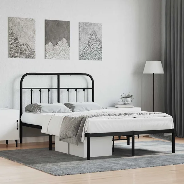Cadre de lit métal sans matelas avec tête de lit noir 120x200cm