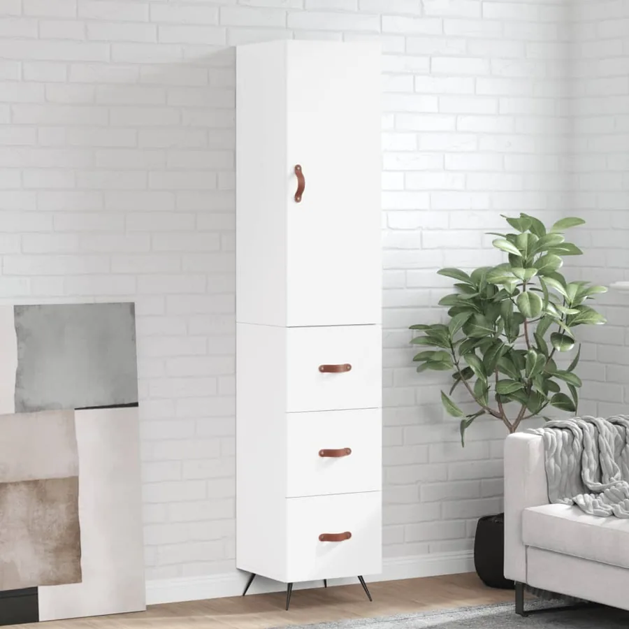 Buffet haut Blanc 34,5x34x180 cm Bois d'ingénierie