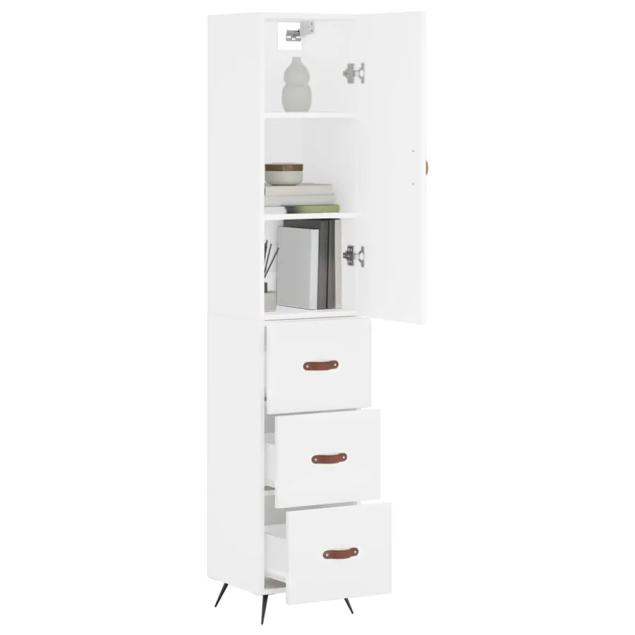 Buffet haut Blanc 34,5x34x180 cm Bois d'ingénierie - 3