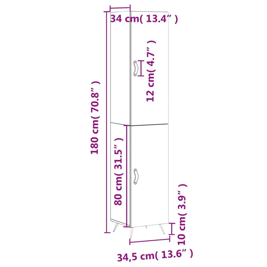 Buffet haut Blanc brillant 34,5x34x180 cm Bois d'ingénierie - 13