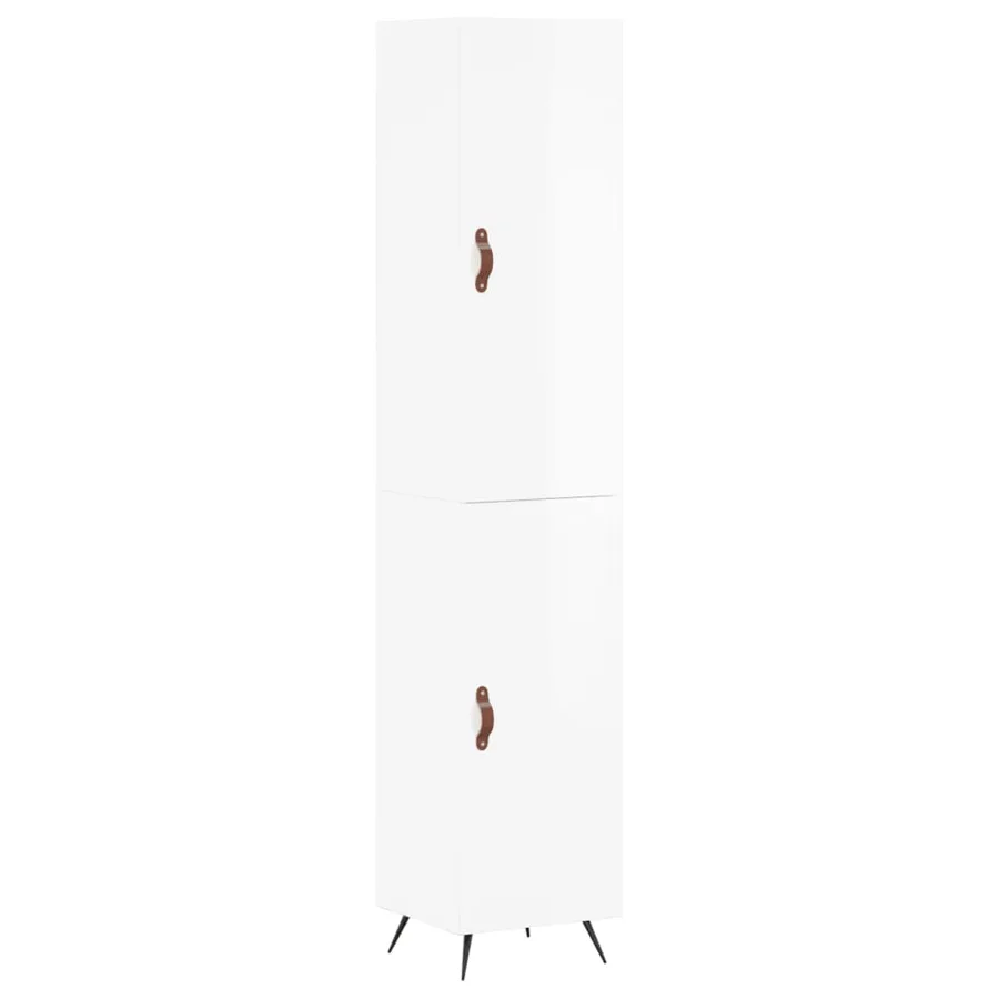 Buffet haut Blanc brillant 34,5x34x180 cm Bois d'ingénierie - 2