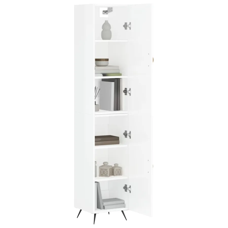 Buffet haut Blanc brillant 34,5x34x180 cm Bois d'ingénierie - 3