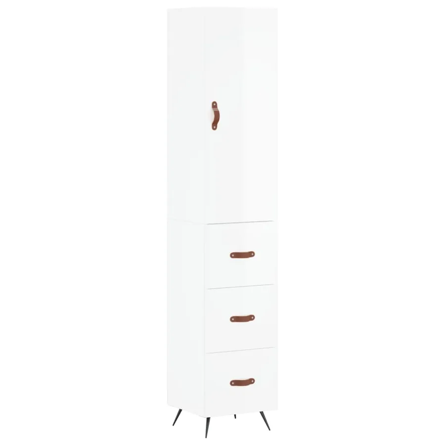 Buffet haut Blanc brillant 34,5x34x180 cm Bois d'ingénierie - 2