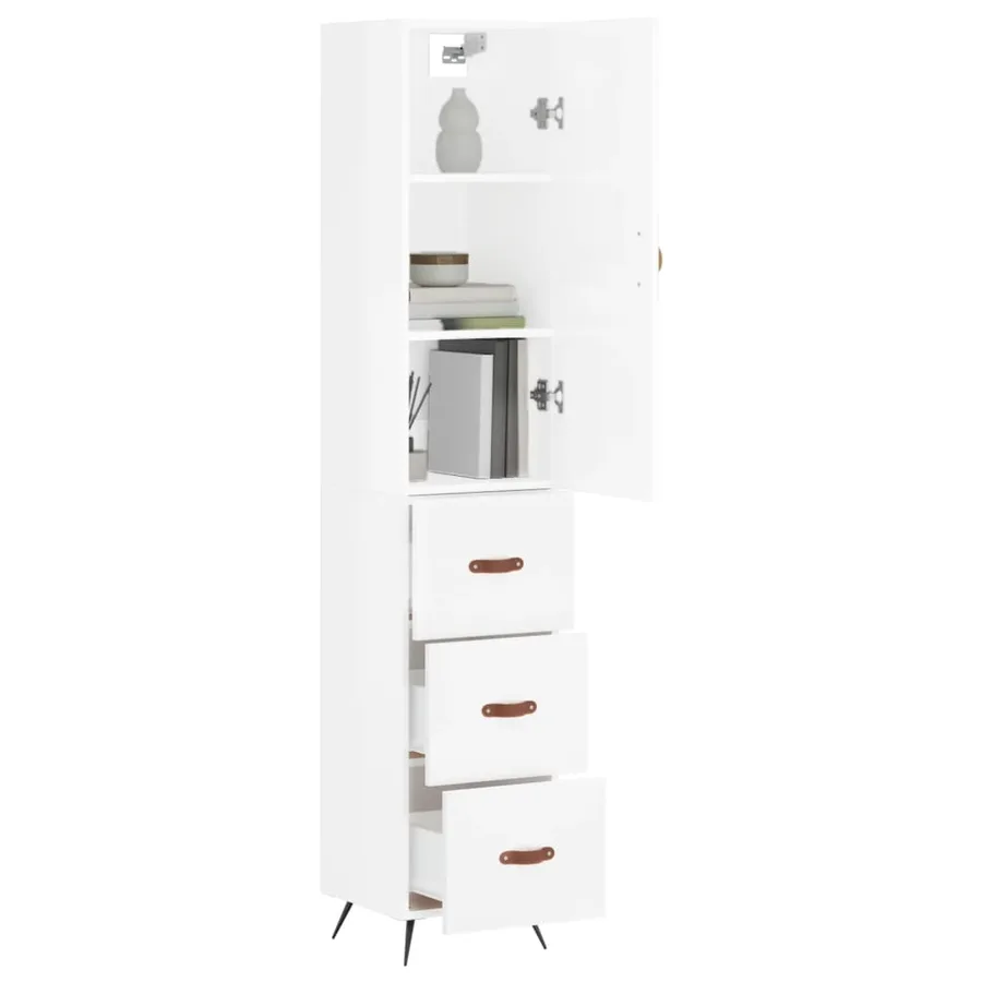 Buffet haut Blanc brillant 34,5x34x180 cm Bois d'ingénierie - 3