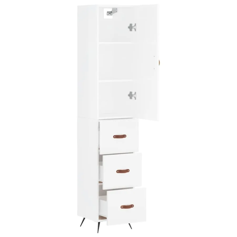Buffet haut Blanc brillant 34,5x34x180 cm Bois d'ingénierie - 4