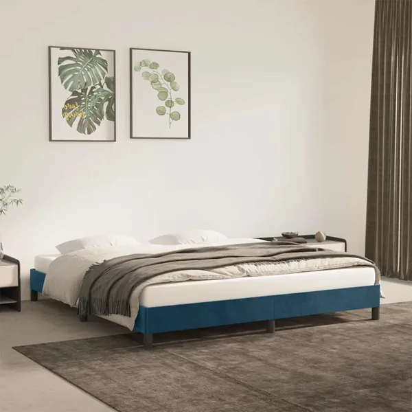 Cadre de lit sans matelas bleu foncé 180x200 cm velours