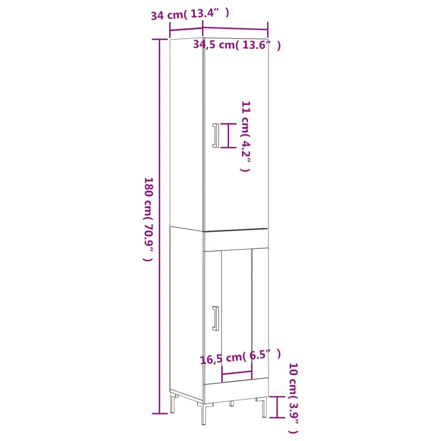 Buffet haut Blanc 34,5x34x180 cm Bois d'ingénierie - 13