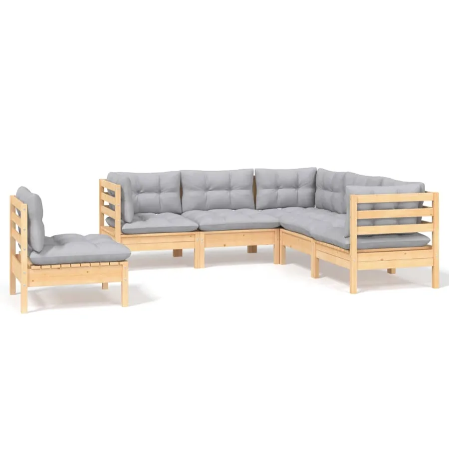 Salon de jardin 5 pcs avec coussins gris bois de pin - 2