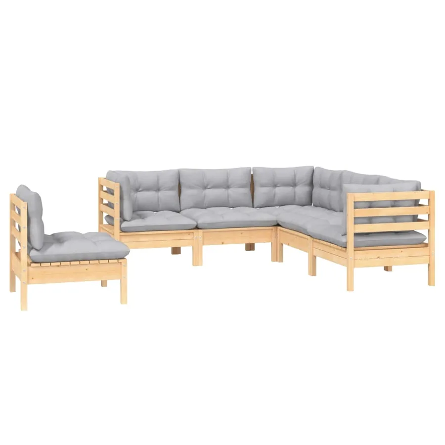 Salon de jardin 5 pcs avec coussins gris bois de pin - 3