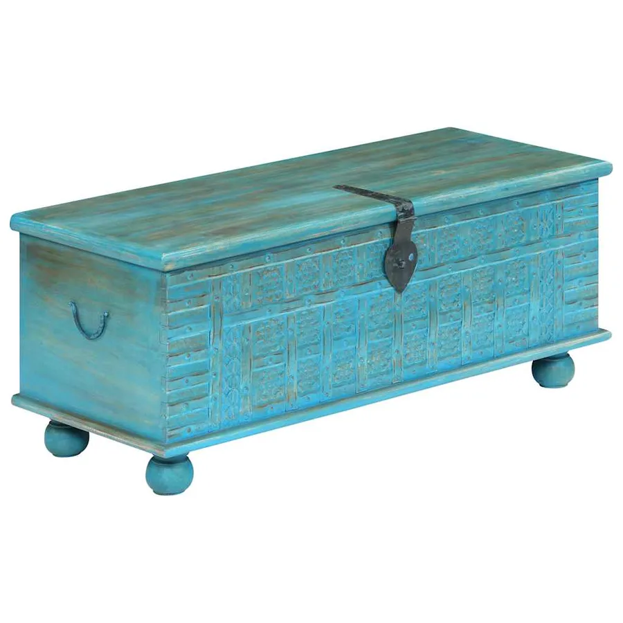 Coffre de rangement Bois de manguier massif 100x40x41 cm Bleu - 11