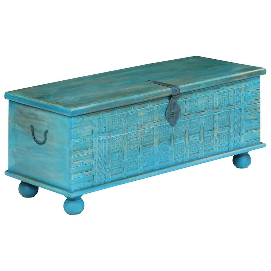 Coffre de rangement Bois de manguier massif 100x40x41 cm Bleu - 15