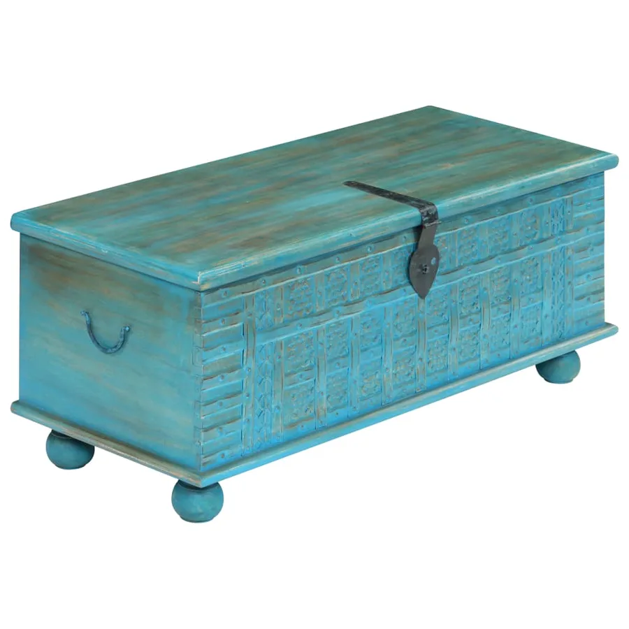 Coffre de rangement Bois de manguier massif 100x40x41 cm Bleu - 3