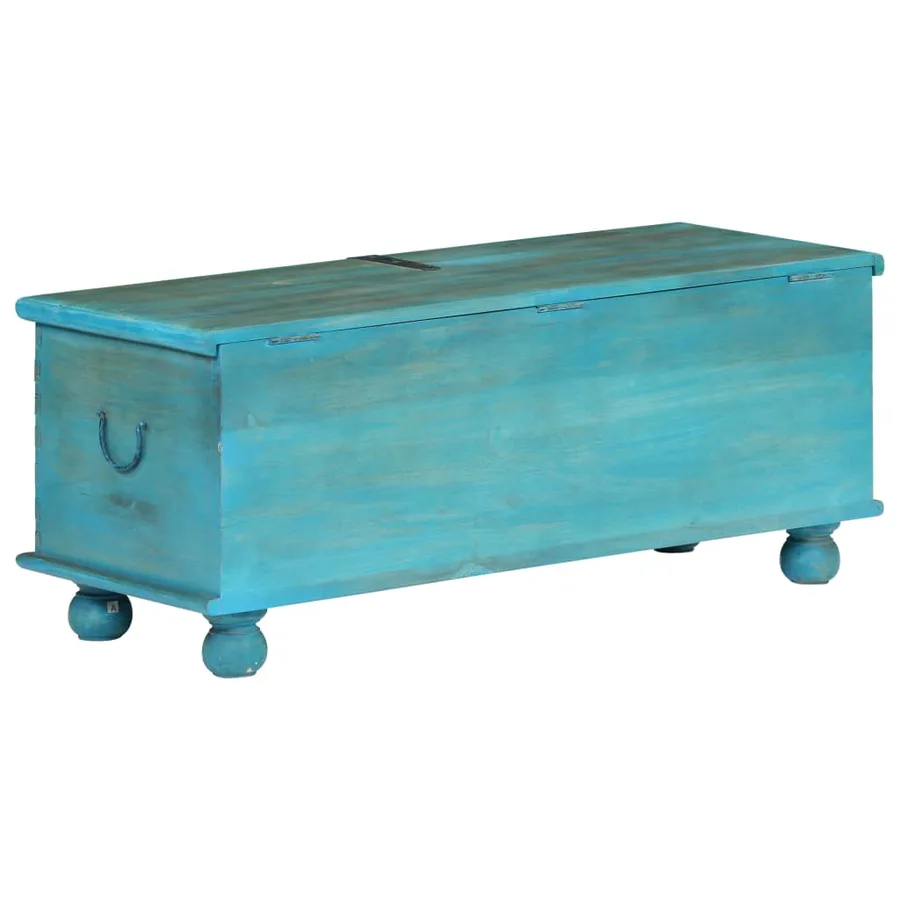 Coffre de rangement Bois de manguier massif 100x40x41 cm Bleu - 5