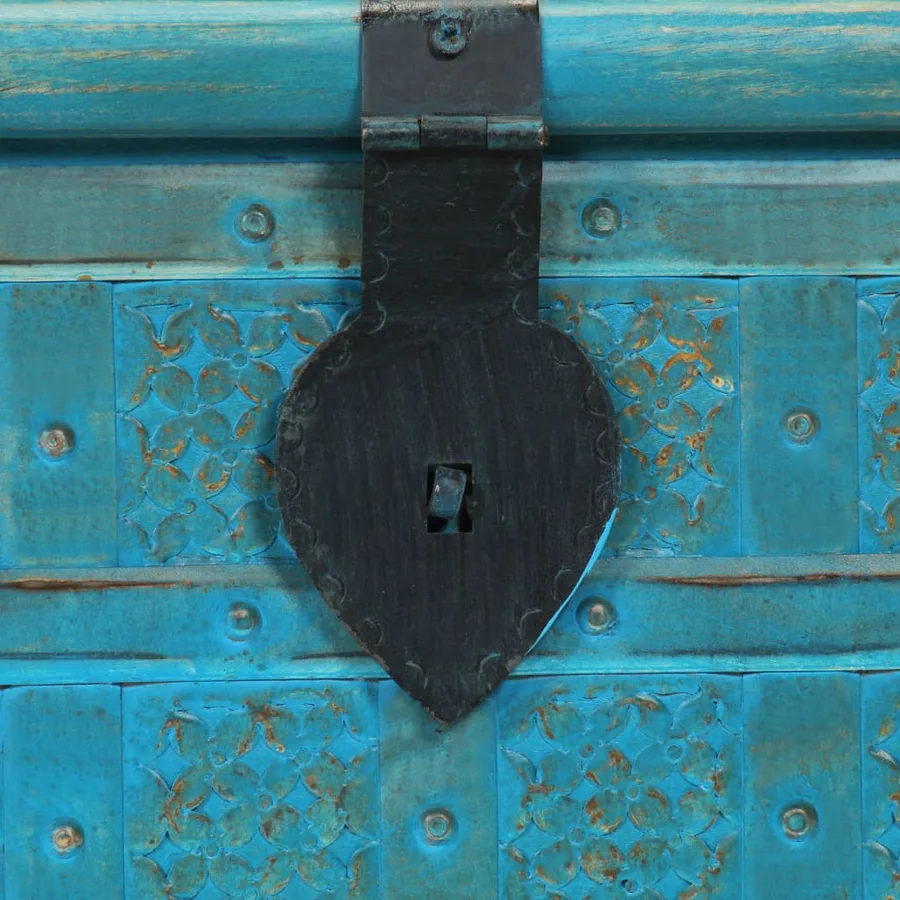 Coffre de rangement Bois de manguier massif 100x40x41 cm Bleu - 8