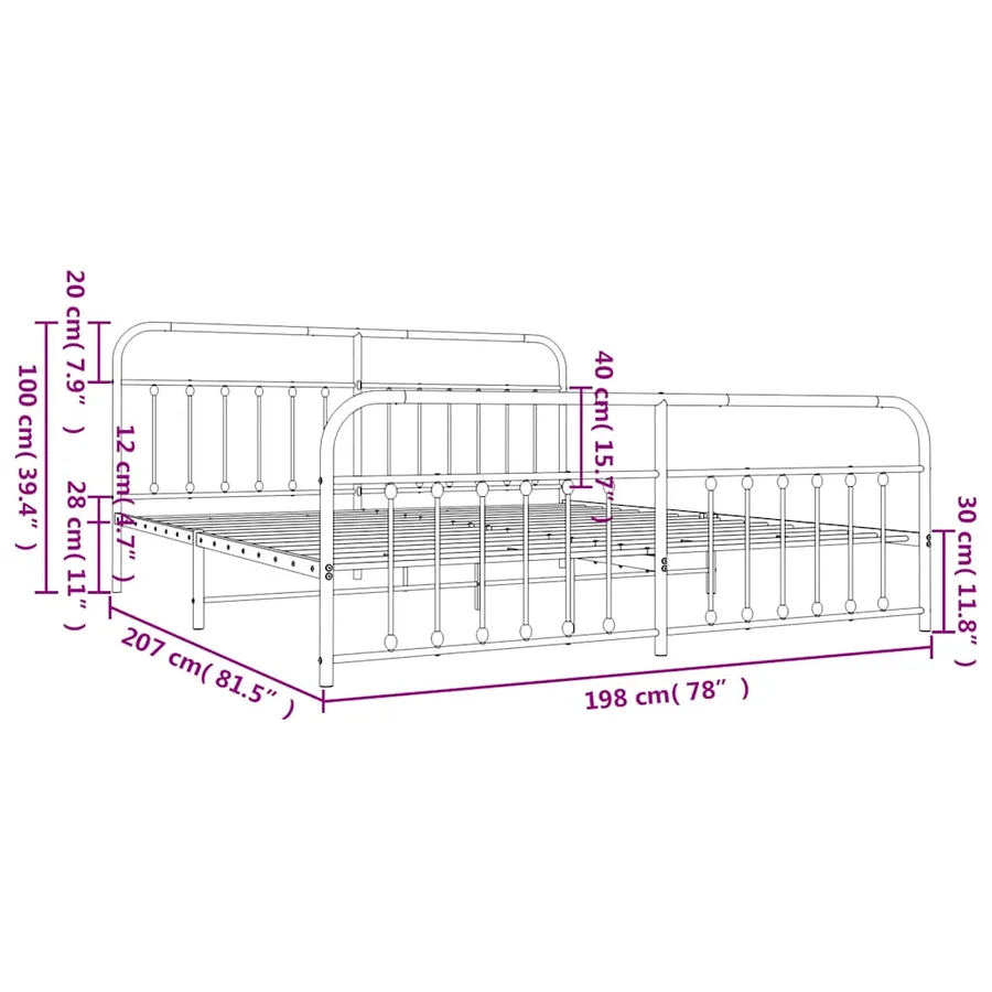Cadre de lit métal sans matelas et pied de lit blanc 193x203 cm - 10