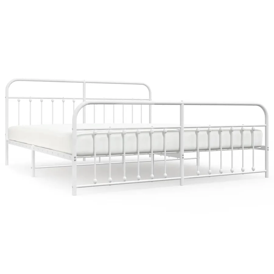 Cadre de lit métal sans matelas et pied de lit blanc 193x203 cm - 2