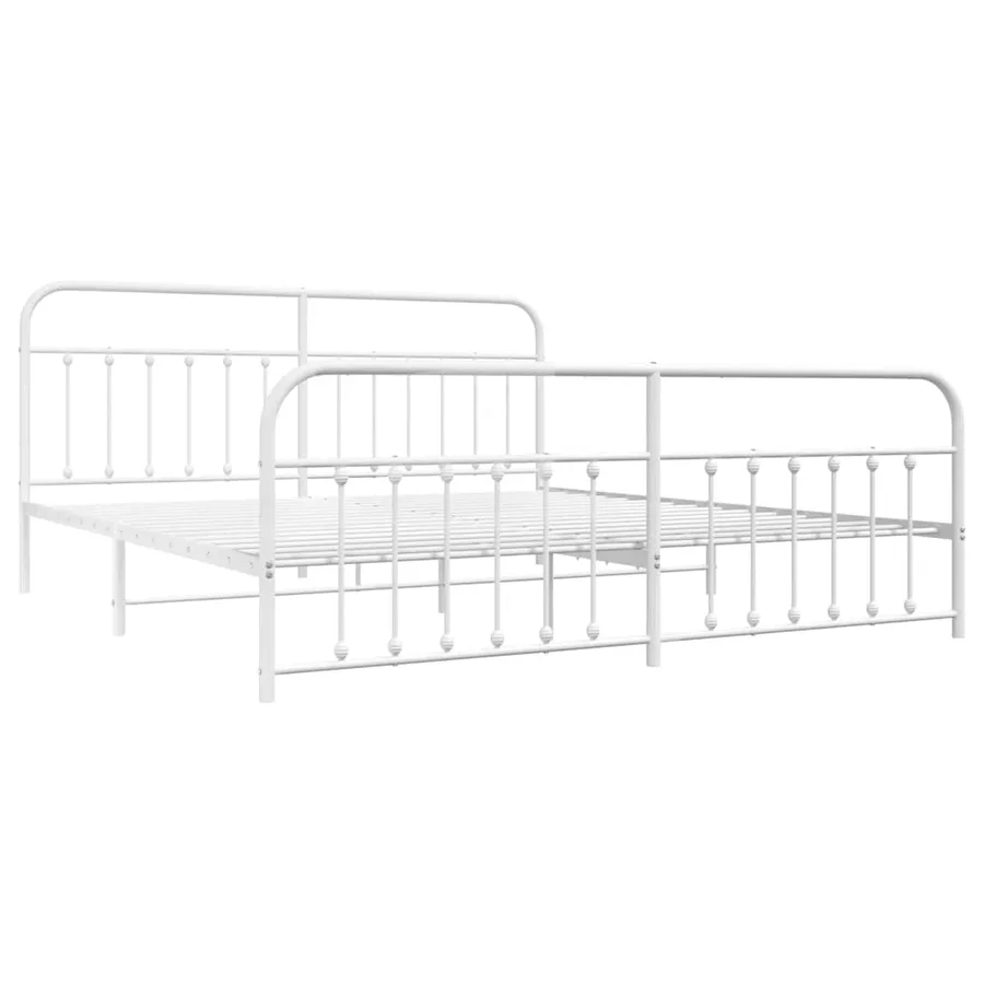 Cadre de lit métal sans matelas et pied de lit blanc 193x203 cm - 3
