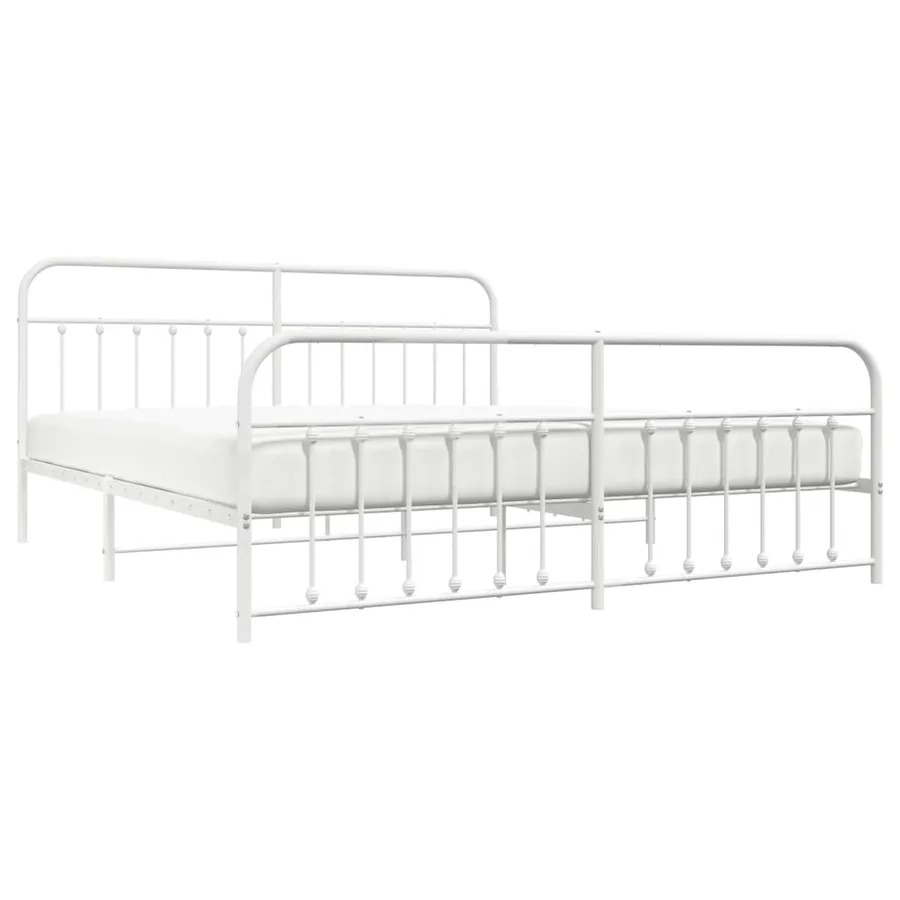 Cadre de lit métal sans matelas et pied de lit blanc 193x203 cm - 5