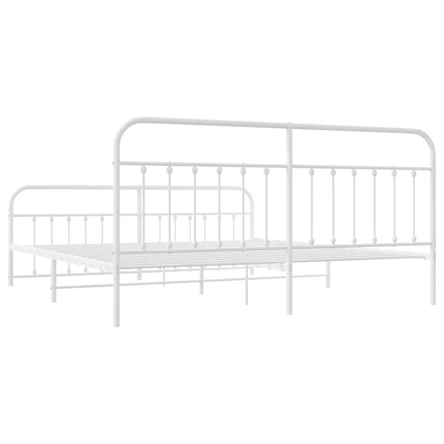 Cadre de lit métal sans matelas et pied de lit blanc 193x203 cm - 8