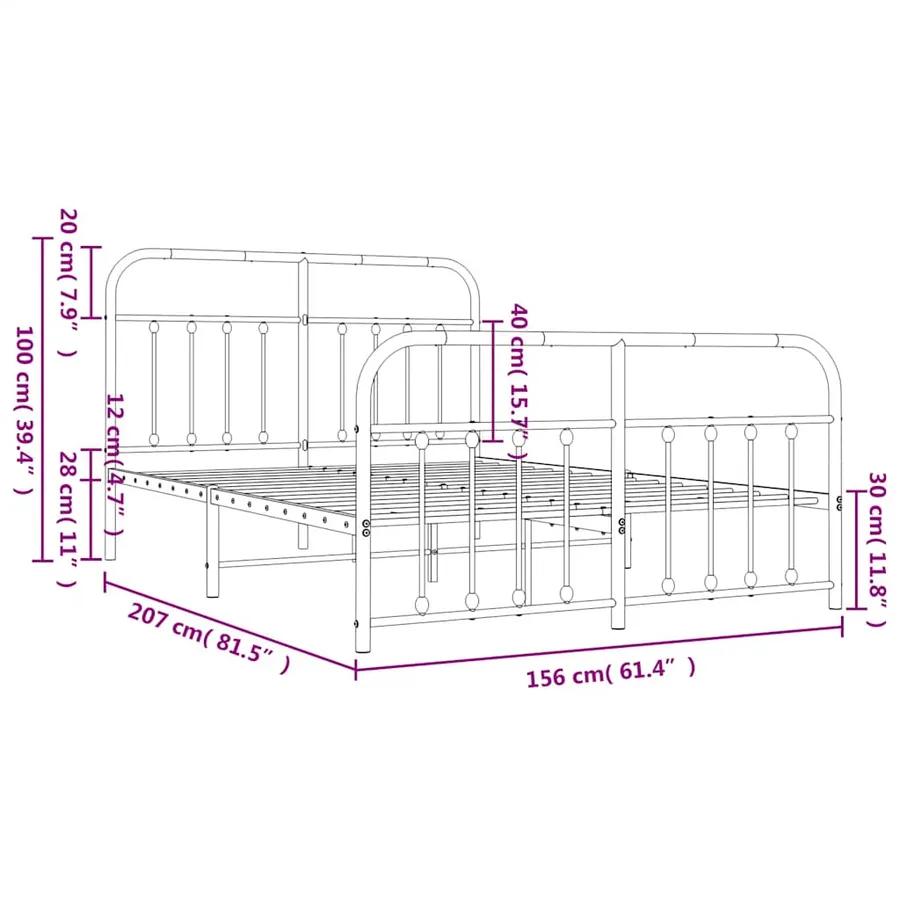 Cadre de lit métal sans matelas et pied de lit blanc 150x200 cm - 10