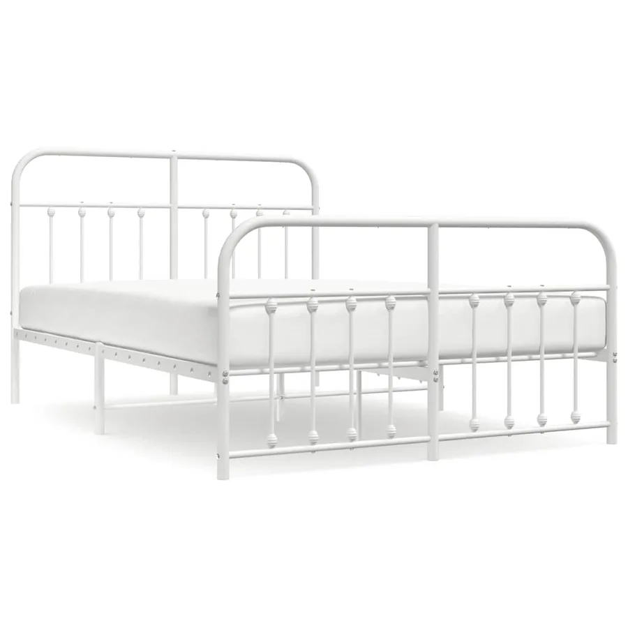 Cadre de lit métal sans matelas et pied de lit blanc 150x200 cm - 2