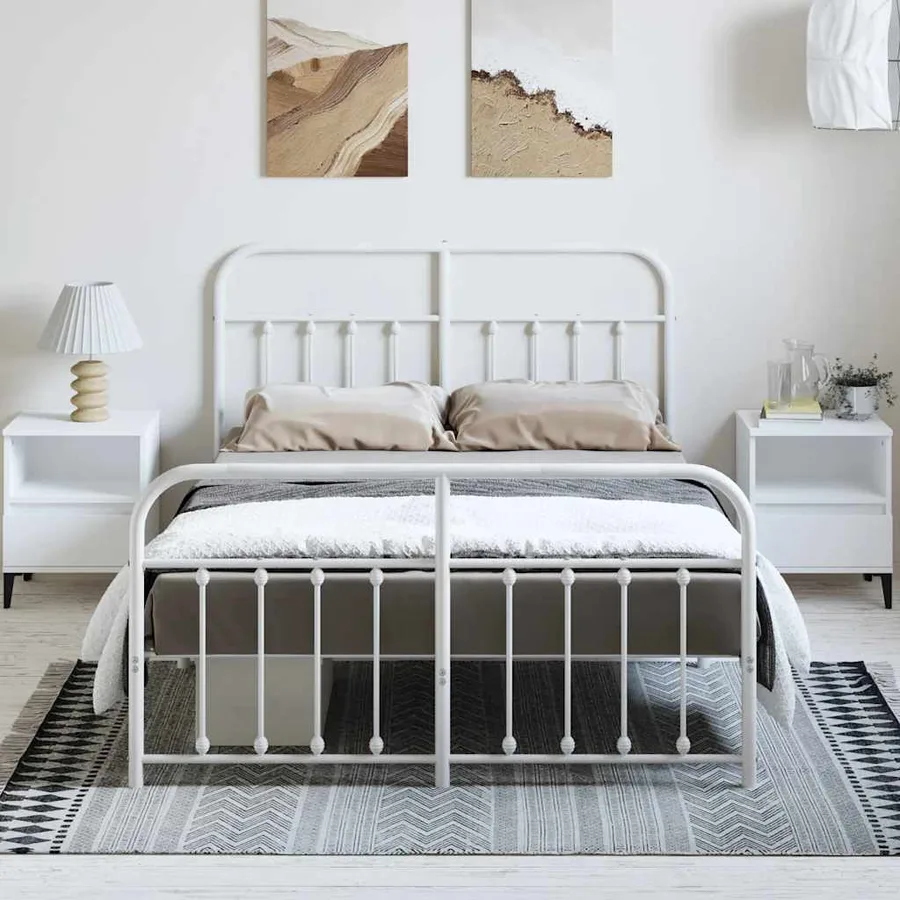 Cadre de lit métal sans matelas et pied de lit blanc 150x200 cm - 4