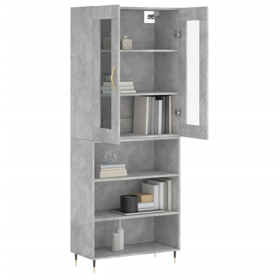 Buffet haut Gris béton 69,5x34x180 cm Bois d'ingénierie - 11