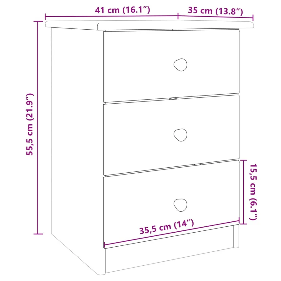 Table de chevet ALTA blanc 41x35x55,5 cm bois de pin massif - 8