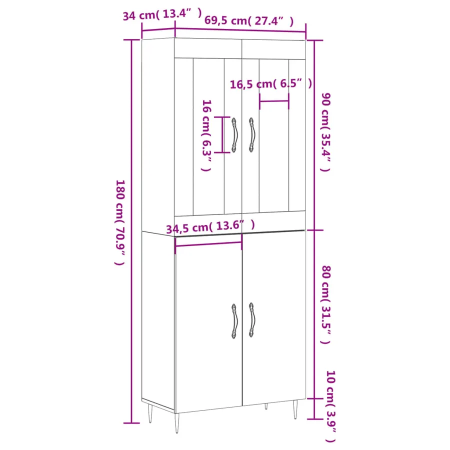 Buffet haut Gris béton 69,5x34x180 cm Bois d'ingénierie - 13
