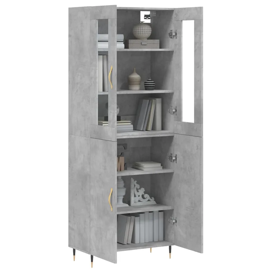 Buffet haut Gris béton 69,5x34x180 cm Bois d'ingénierie - 3
