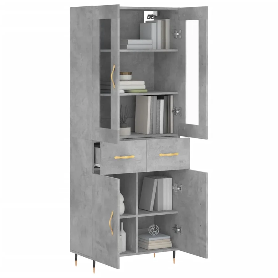 Buffet haut Gris béton 69,5x34x180 cm Bois d'ingénierie - 4