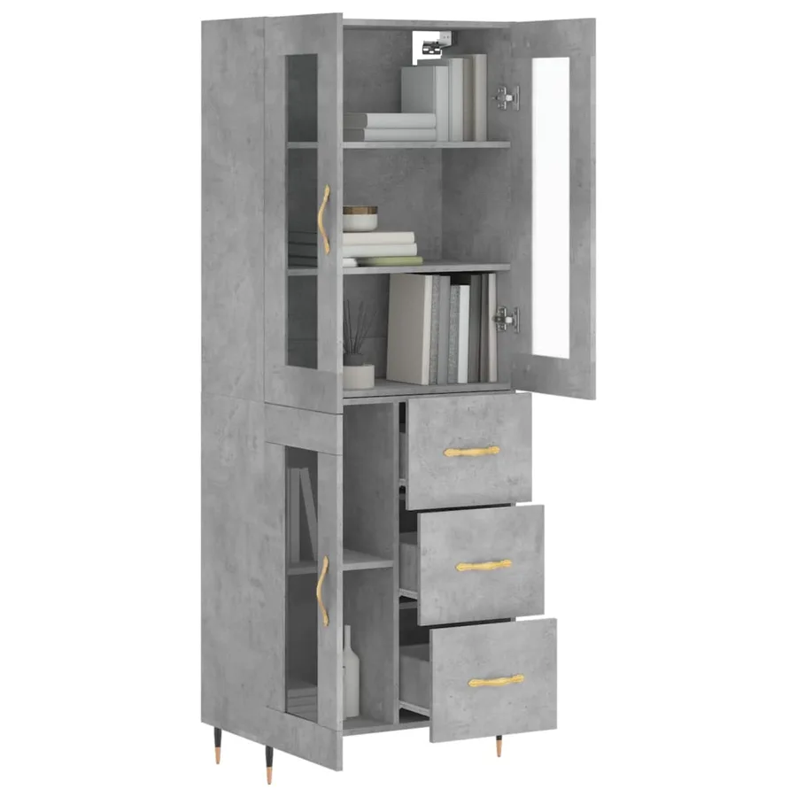 Buffet haut Gris béton 69,5x34x180 cm Bois d'ingénierie - 3