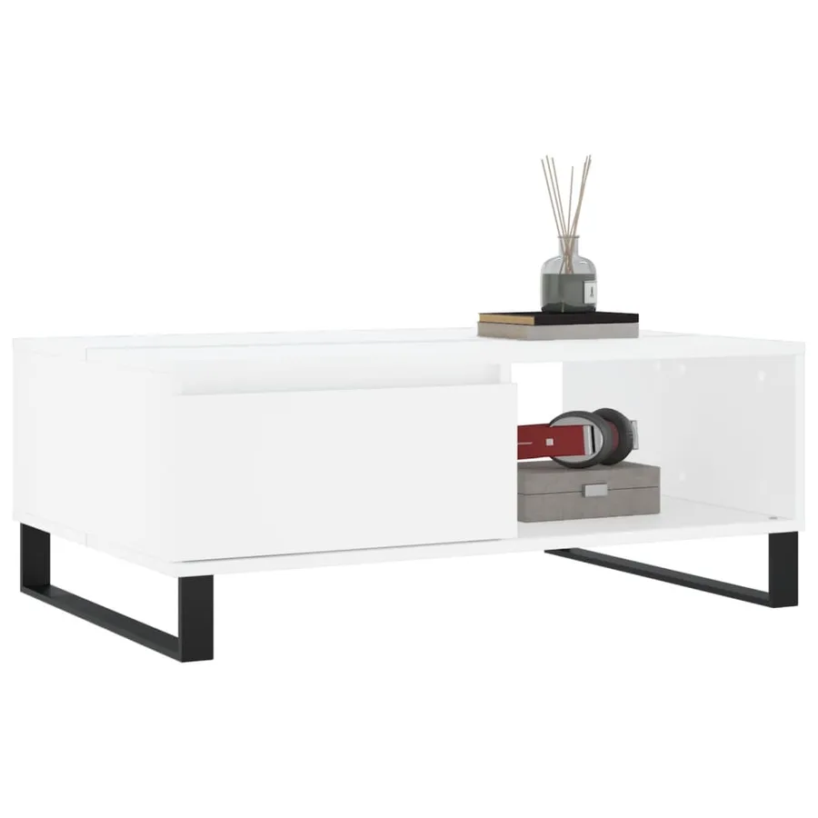 Table basse blanc 90x60x35 cm bois d'ingénierie - 3