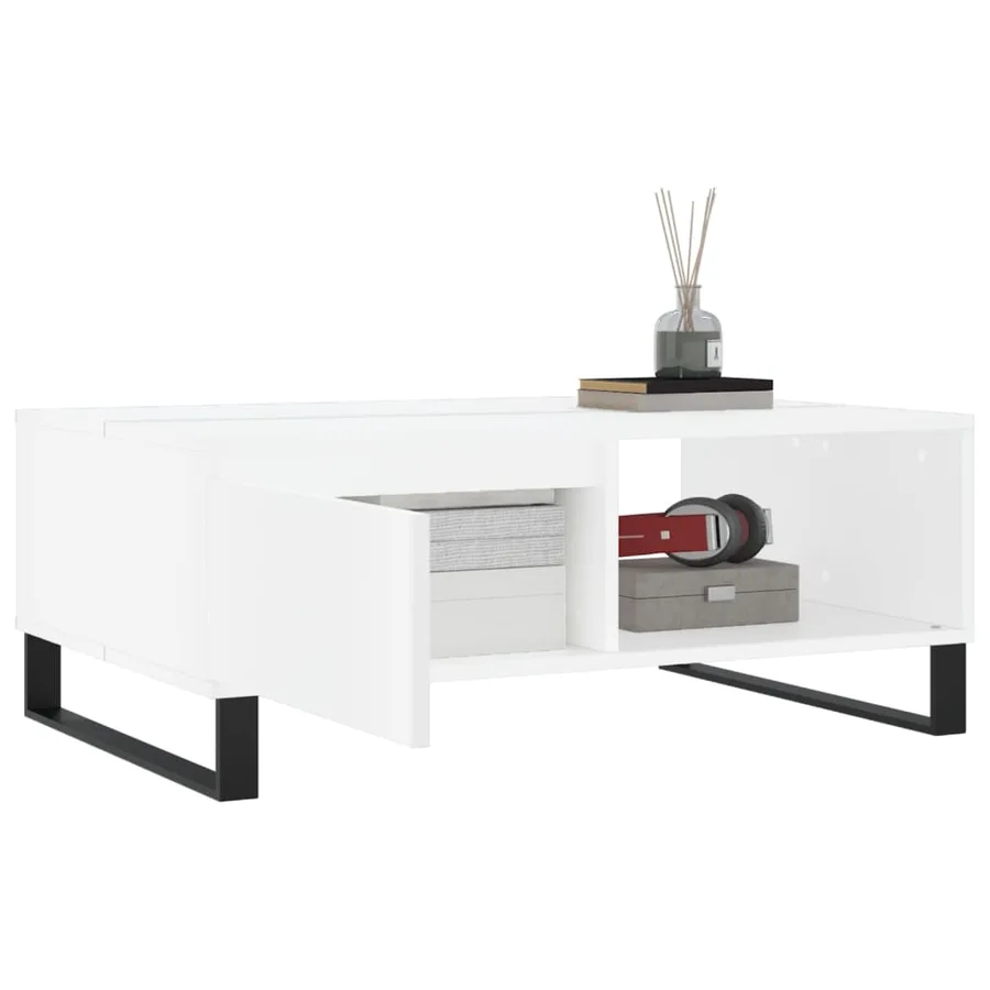 Table basse blanc 90x60x35 cm bois d'ingénierie - 4