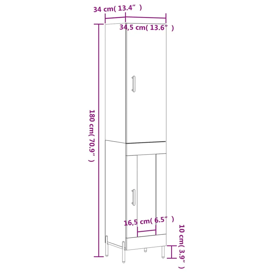 Buffet haut Blanc 34,5x34x180 cm Bois d'ingénierie - 13