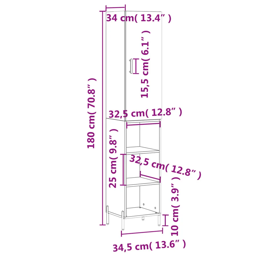 Buffet haut Chêne sonoma 34,5x34x180 cm Bois d'ingénierie - 13
