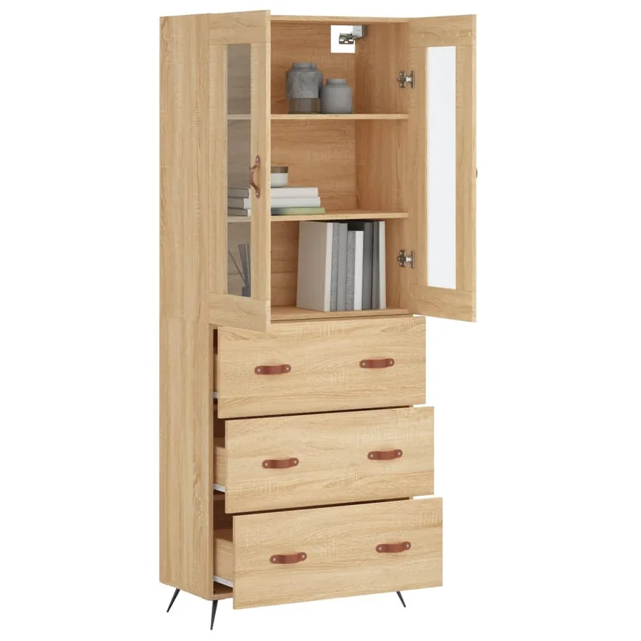 Buffet haut Chêne sonoma 69,5x34x180 cm Bois d'ingénierie - 12