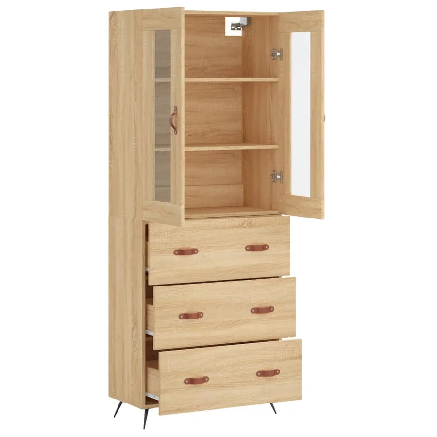 Buffet haut Chêne sonoma 69,5x34x180 cm Bois d'ingénierie - 3