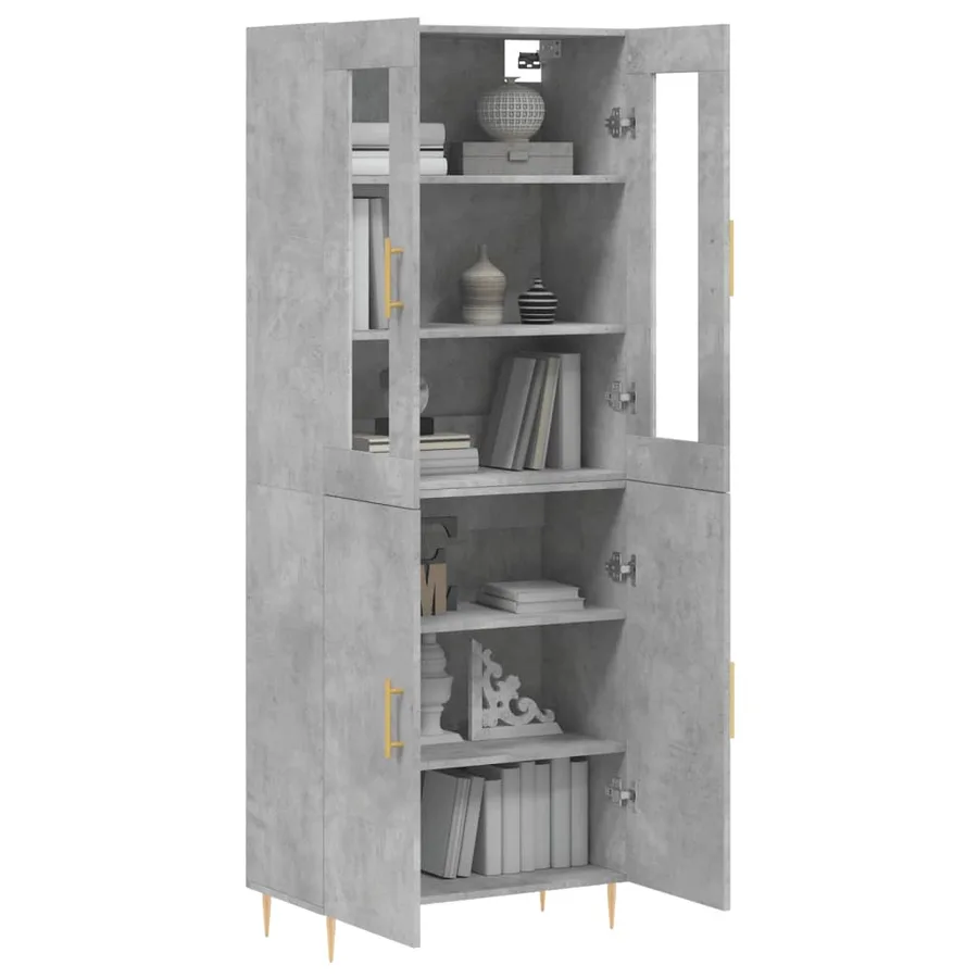 Buffet haut Gris béton 69,5x34x180 cm Bois d'ingénierie - 3