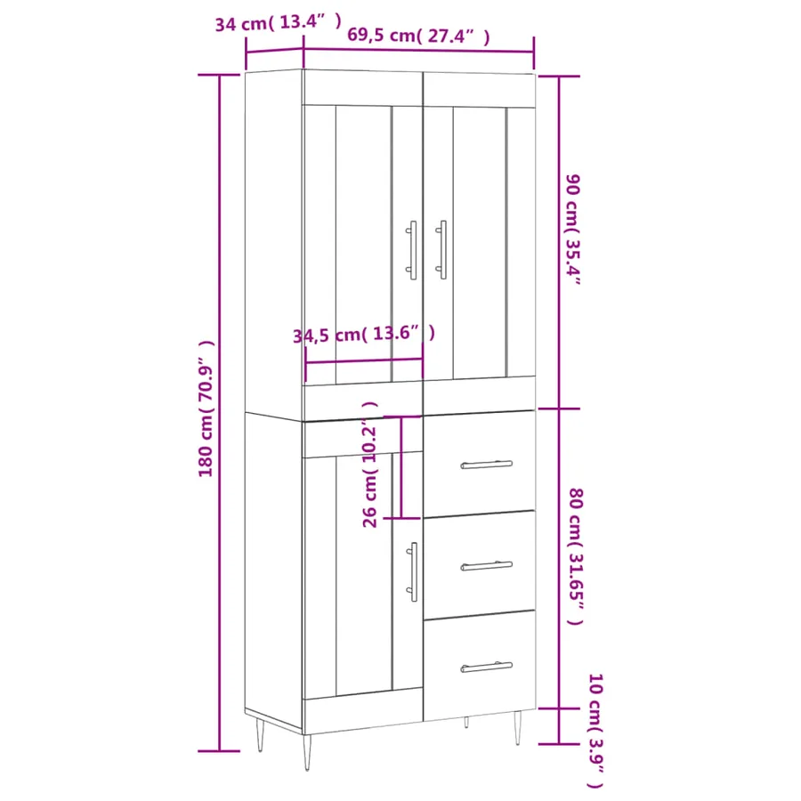 Buffet haut Gris béton 69,5x34x180 cm Bois d'ingénierie - 14